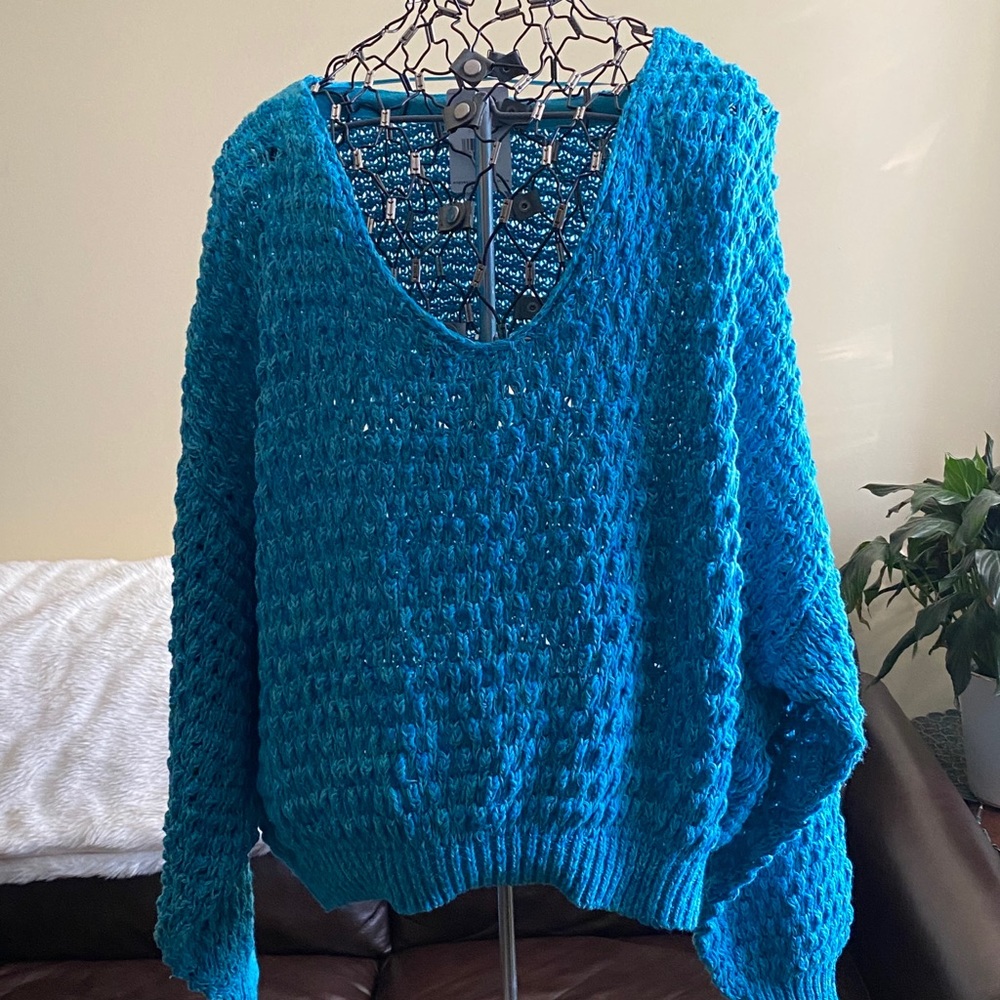 Final Sale! Free People Coconut V-neck Sweater - Pristine Blue Size XL - Picture 5 of 9